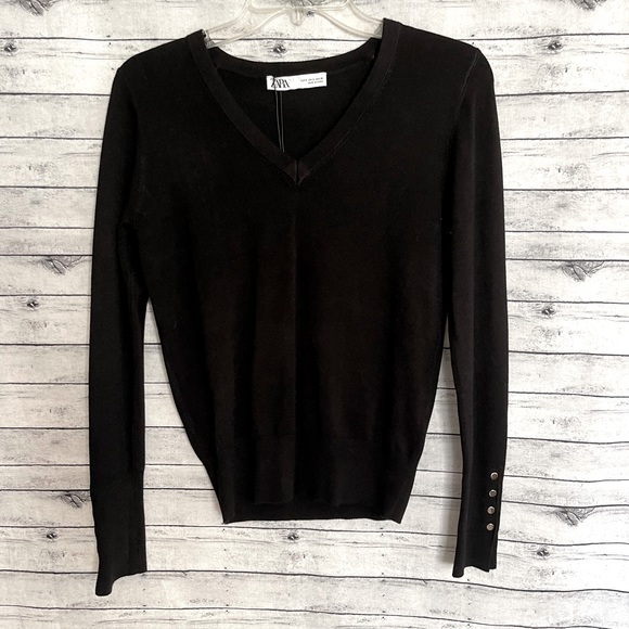 Zara Tops - Zara Black Sweater Top With Gold Detail NWT